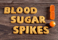Illustration representing sugar spikes showing rising and falling blood sugar levels and their impact on energy and cravings.