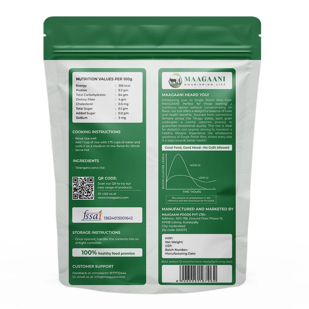 Maagaani Single Polish Rice packaging on a white background