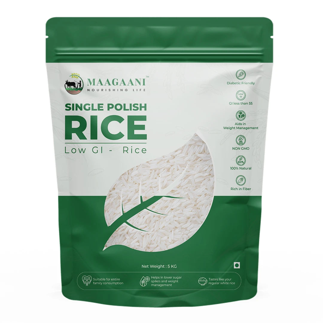 Maagaani Single Polish Rice packaging on a white background