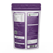 Purple package with nutritional information and branding on a white background